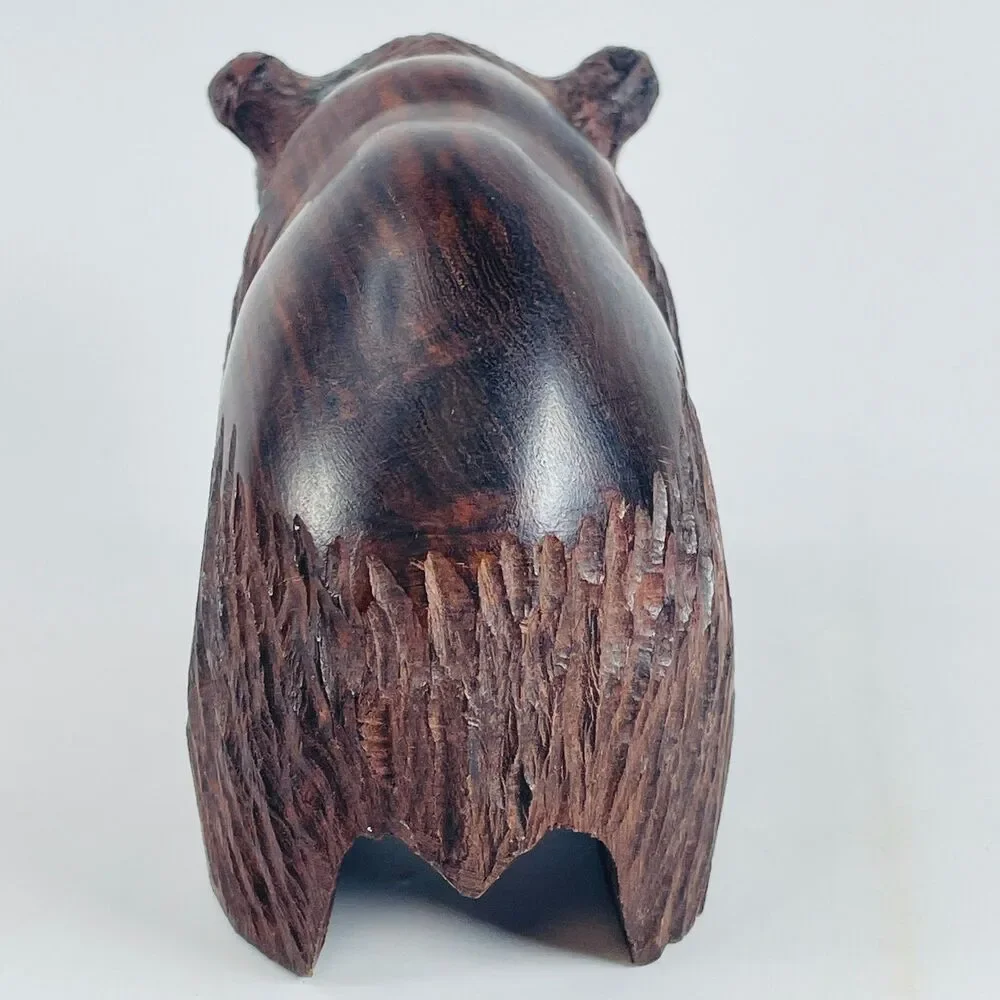 Vintage Hand Carved Ironwood Bear Figurine Rustic Folk Art Animal Sculpture 5